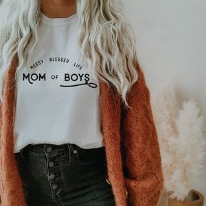 Vintage White Mom Of Boys Oversized Graphic Tee